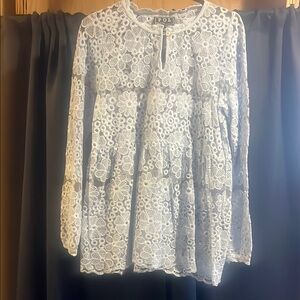 POL Blue Lace Long Sleeve Blouse